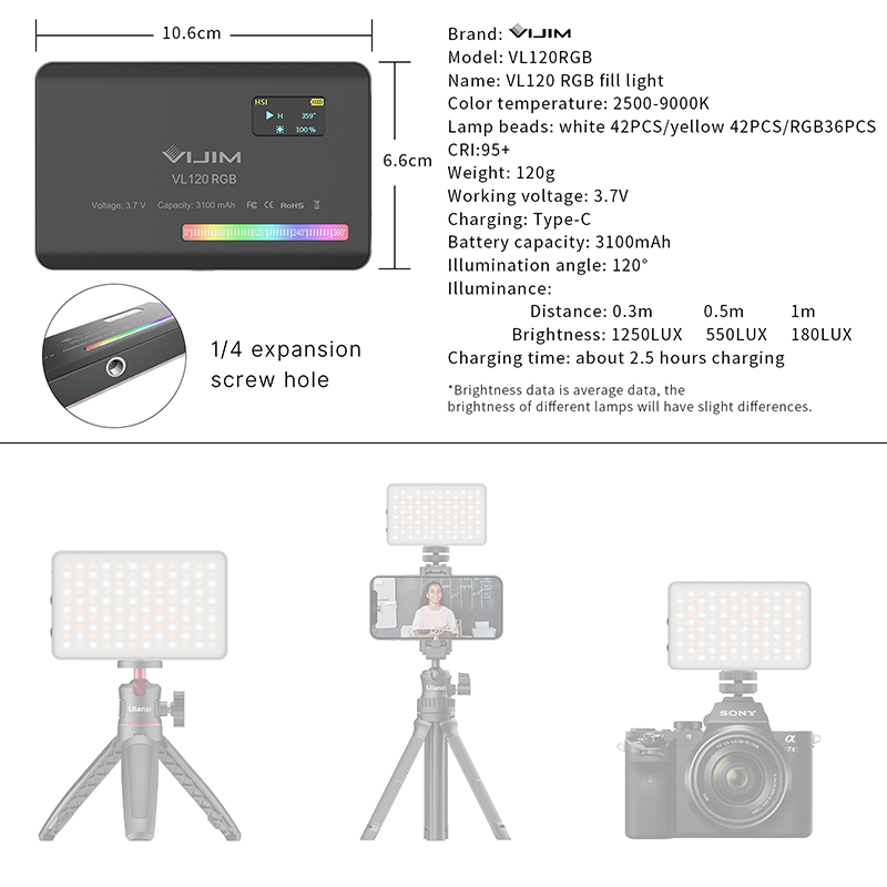 Ulanzi VL120 RGB Camera Video  - Photography Lighting Uk avis et prix